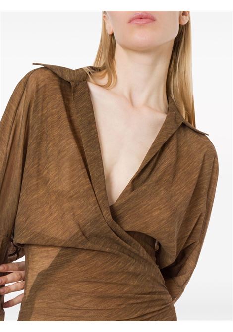 Brown wrap-design ruched mini dress Philosophy di Lorenzo Serafini - women PHILOSOPHY DI LORENZO SERAFINI | 044657380095